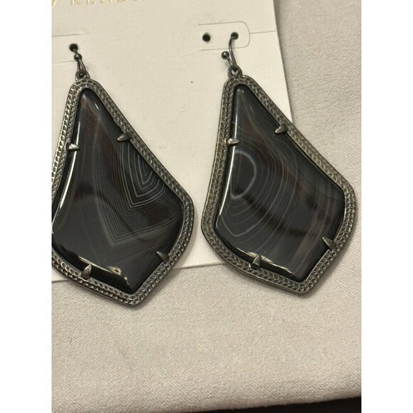 Kendra Scott Alexandra Gunmetal Earrings Black Banded Agate Statement Dangle BBA - Picture 2 of 3